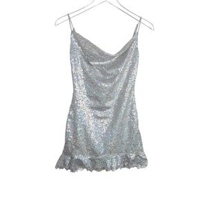 Lucy in the Sky Josie Iridescent Sequin Slip Dress Silver